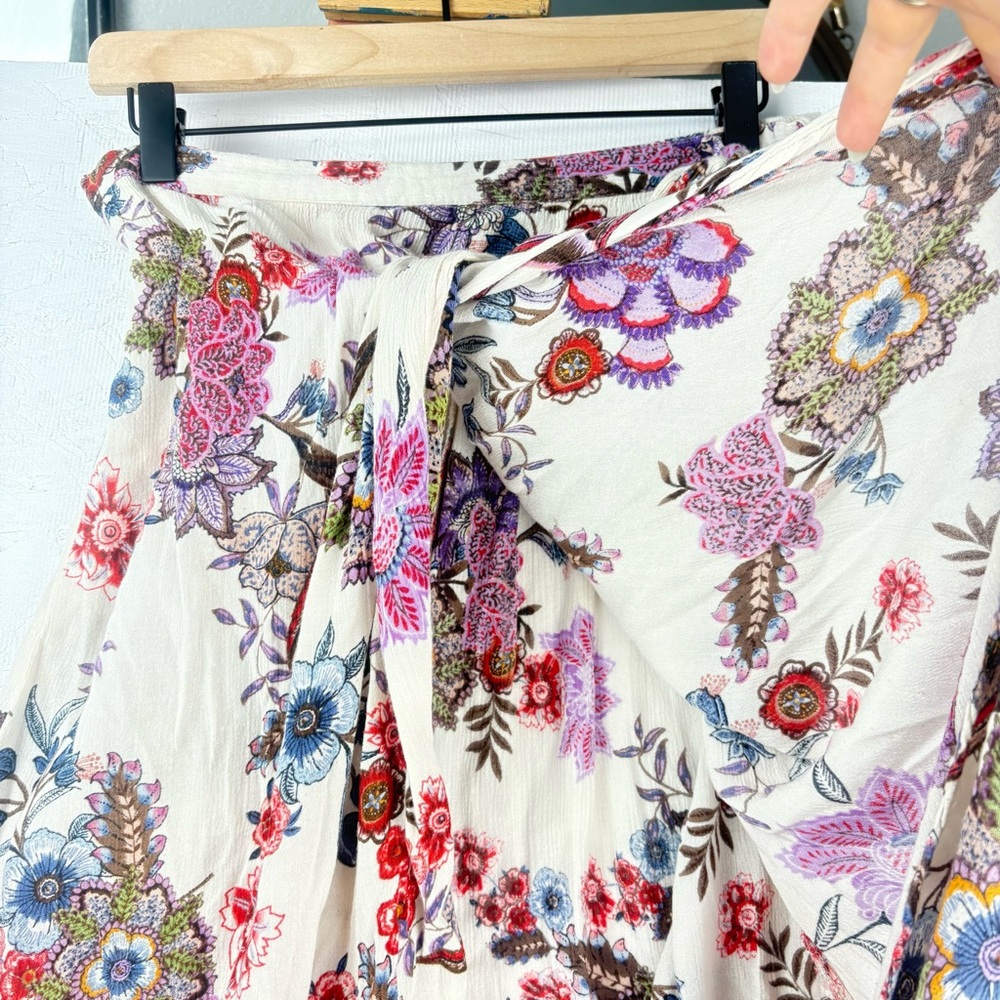Patrons of Peace Cream and Pink Floral Midi A-Line Wrap Skirt Gypsie - Picture 6 of 8